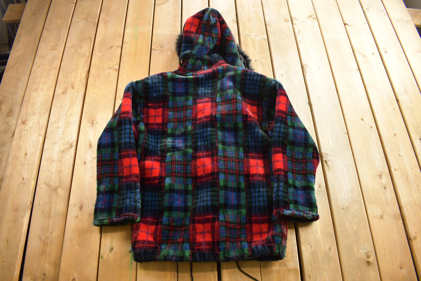 Vintage 1980s Donny Brook Plaid Jacket / Wool Jacket  / Overcoat / Winter Jacket / Plaid / Made In USA / Fur Collar