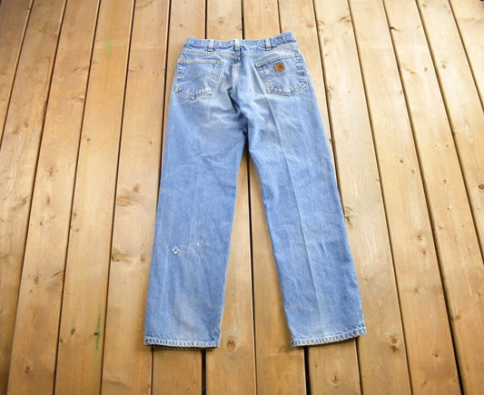 Vintage 1990s Carhartt Blue Jeans Size 34x32/ 90s Carpenter Pants / Mid Wash / Distressed Carhartt / Vintage Workwear