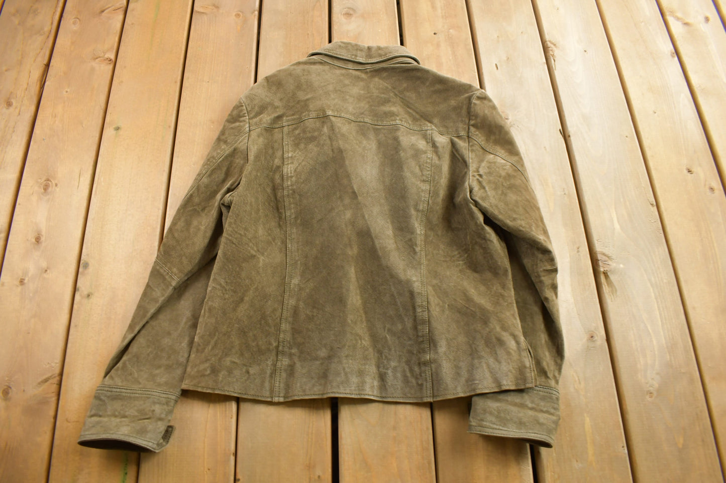 Vintage 1990s Cold Water Creek Green Suede Jacket / Leather Coat / Women's Suede Jacket / Size L