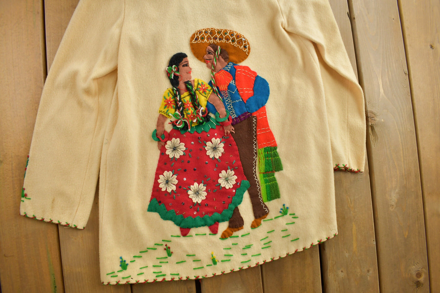 Vintage 1950s La Mexicana Mexican Embroidered Jacket / True Vintage / Souvenir / South Western / All Wool / Hand Embroidered