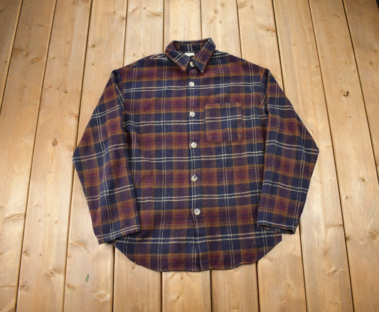 Vintage 1980s Aucoton Flannel  Button Up Shirt / 1980s Button Up / Vintage Flannel / Basic Button Up / Made In Canada