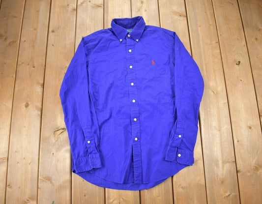 Vintage 1990s Ralph Lauren Blue Dress Shirt / 1990s Ralph Button Up / Custom Fit Shirt / Workwear / Vintage Polo