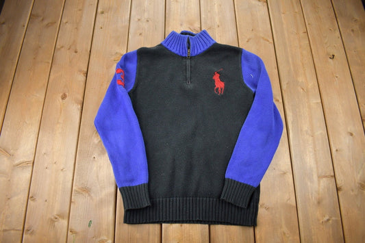 Vintage 1990s Ralph Lauren Womens Knit Zip Up Sweater / Warm Sweater / Blank Knit / Embroidered / Polo / Ralph Lauren / Color Block