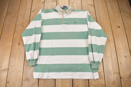 Vintage 1980s Polo Ralph Lauren Color Block Rugby Sweatshirt / Vintage Polo / Small Pony / Vintage Ralph Lauren / Green & White