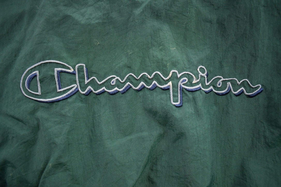 Vintage 1990s Champion Embroidered Spell Out Windbreaker / Vintage Champion / Athletic Sportswear / Pullover Jacket / Streetwear