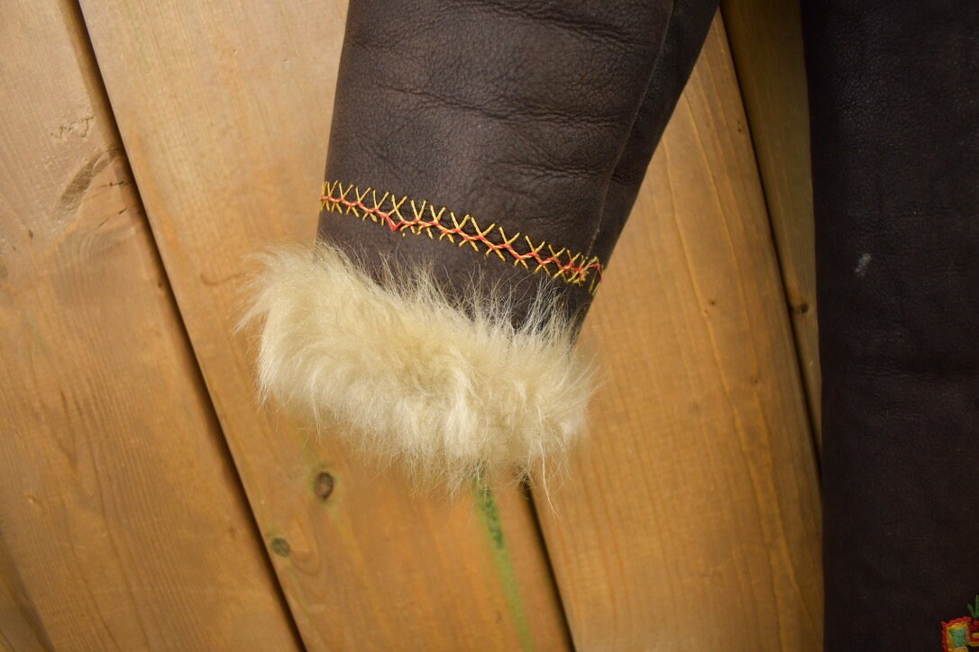 Vintage 1970s Embroidered Fur Coat