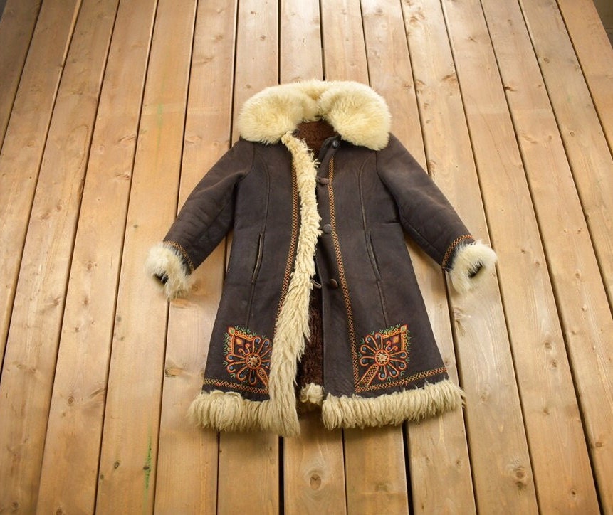 Vintage 1970s Embroidered Fur Coat