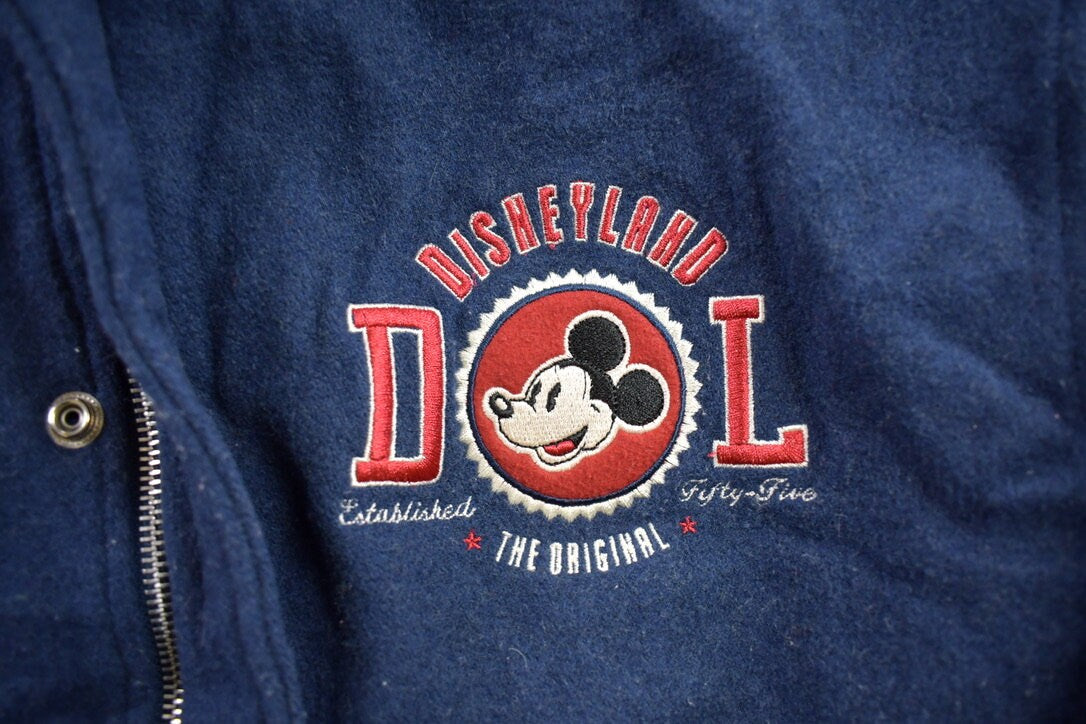 Vintage 1990s Disneyland Mickey Mouse Embroidered Letterman Hooded Jacket  / Vintage Disney / Mickey Mouse / Vintage Cartoons