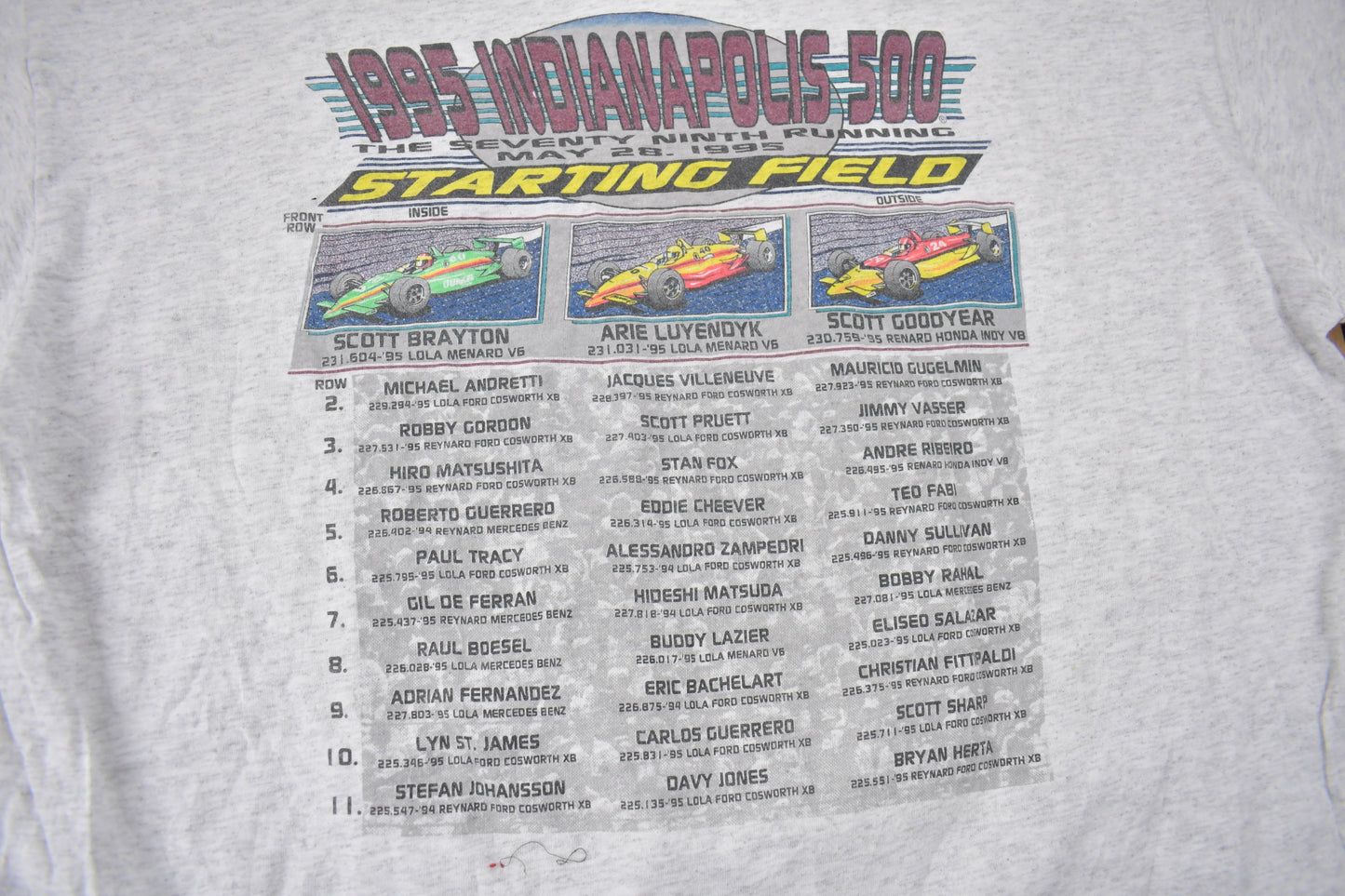 Vintage 1995 Indianapolis 500 Racing T-Shirt / Single Stitch / Racing Tee  / 90s Streetwear / Sportswear / Made In USA