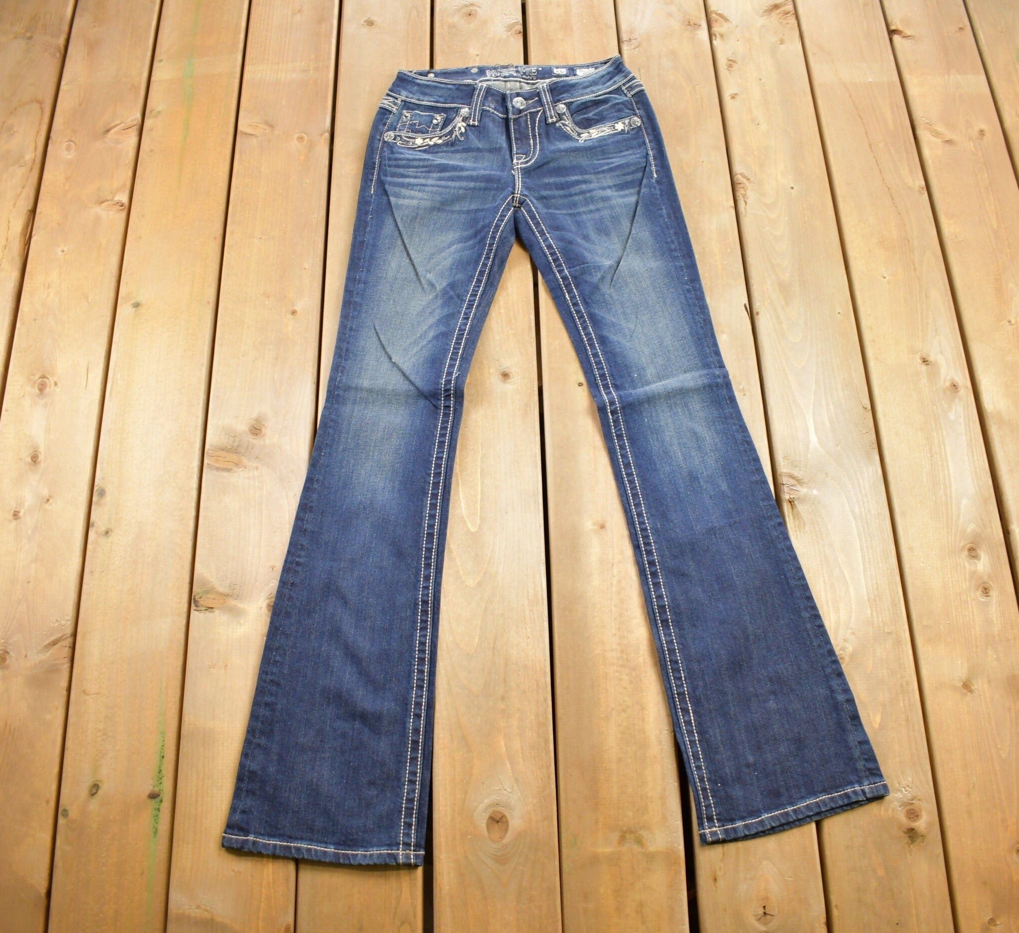 Vintage Y2K Miss Me Bedazzled Low Rise Jeans Size 26x33