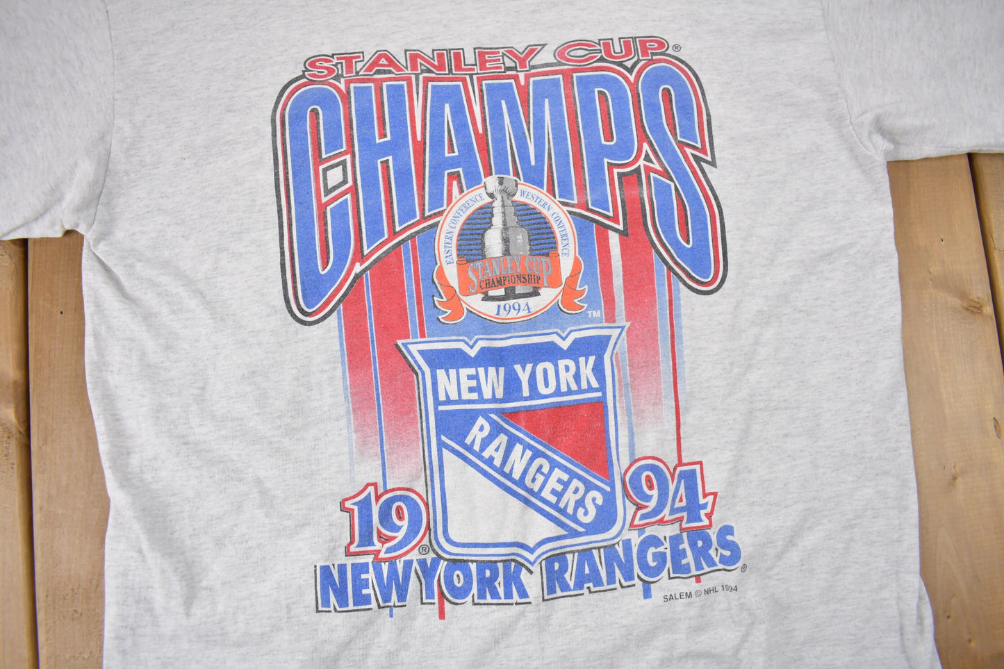 Vintage 1994 New York Rangers NHL Stanley Cup Champs Graphic T-Shirt / Made In USA / Single Stitch / 90s Streetwear / Sportswear