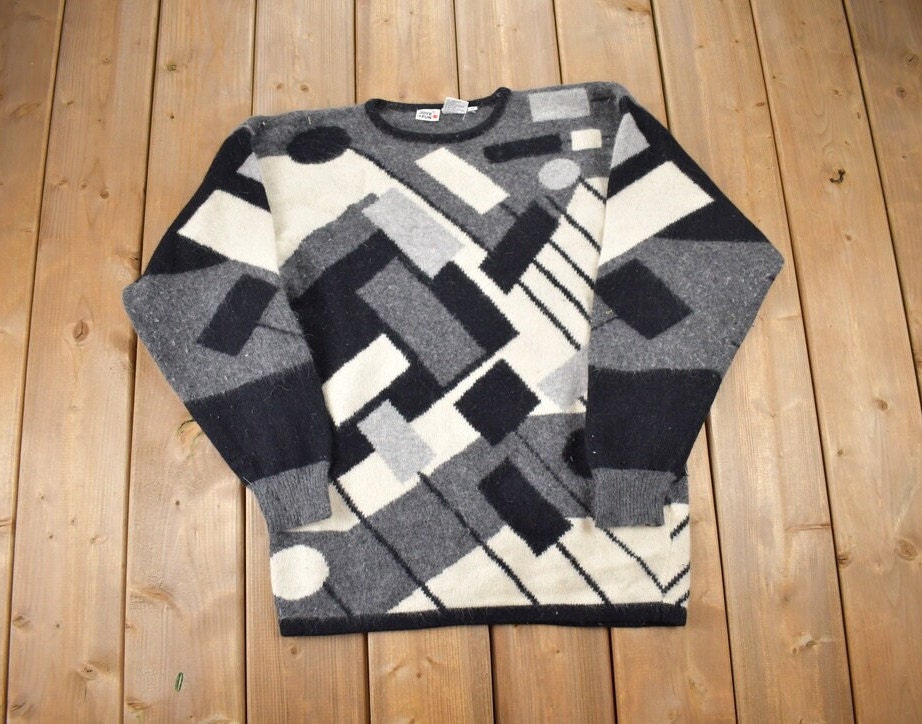 Vintage 1990s 100% Wool Joye Fun Knit Sweater / Vintage 90s Crewneck / Formal / Vintage Knit / Winter Sweatshirt / Abstract Design