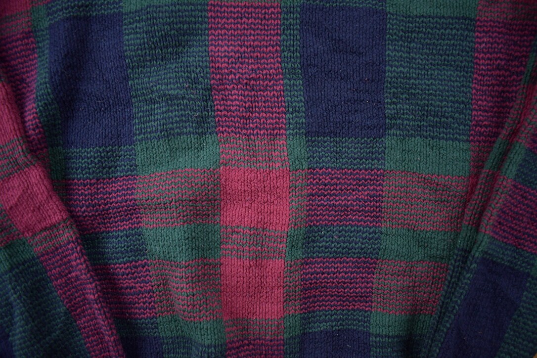 Vintage 1990s Hunt Club Cable Plaid Knit Crewneck Sweater / Vintage 90s Crewneck / Abstract Patterns / Streetwear