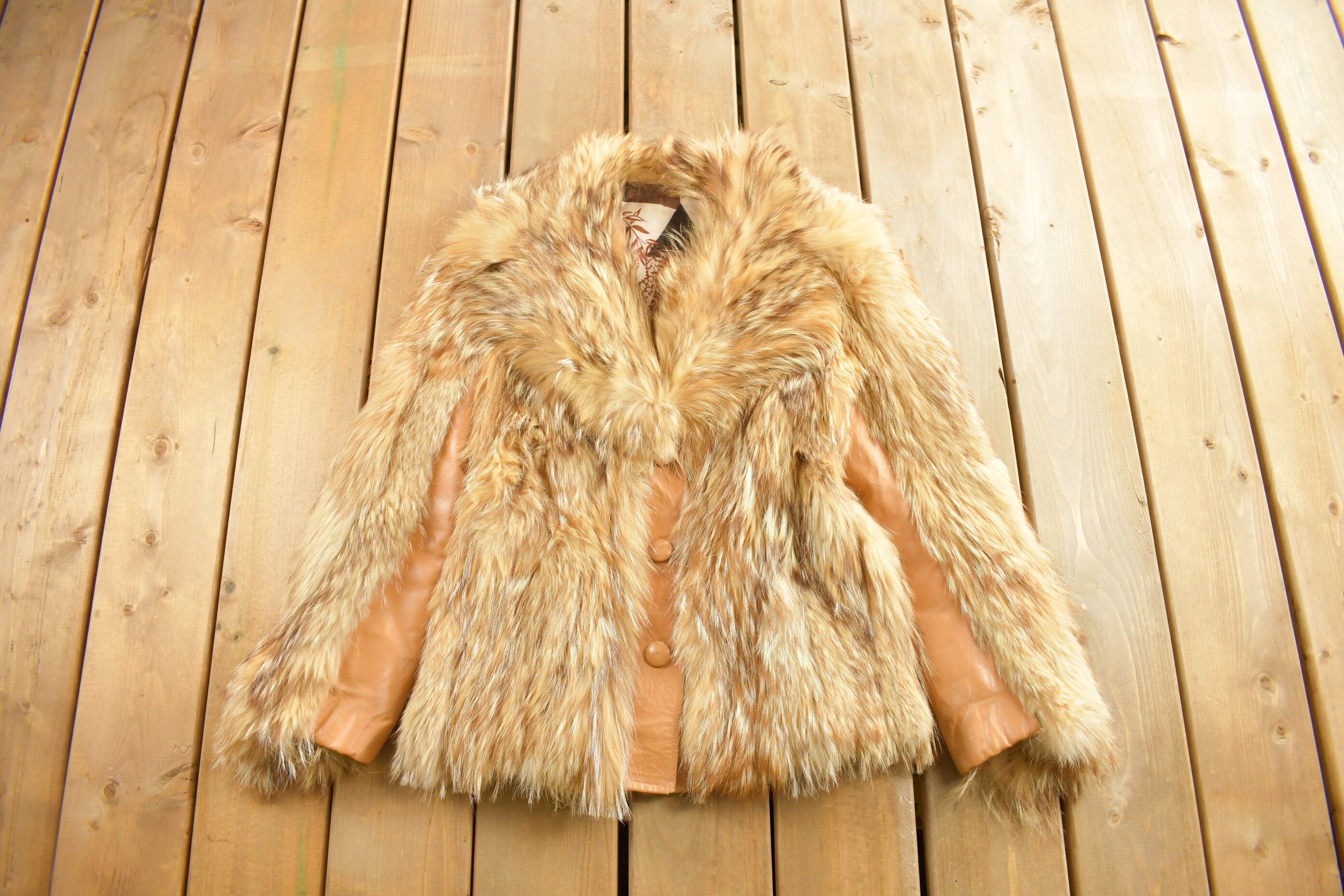 Vintage 1970s Coyote Fur & Leather Coat