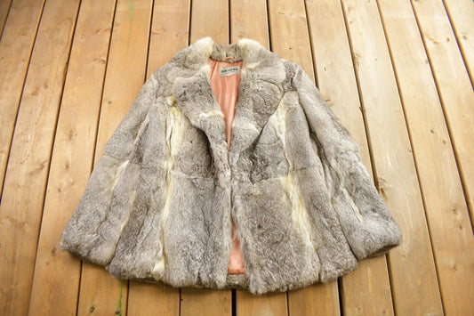 Vintage 1980s Split Cad Dyed Rabbit Fur Coat / Fur Jacket / Mob Wife / True Vintage / Fur Jacket / Grey Fur / Size L