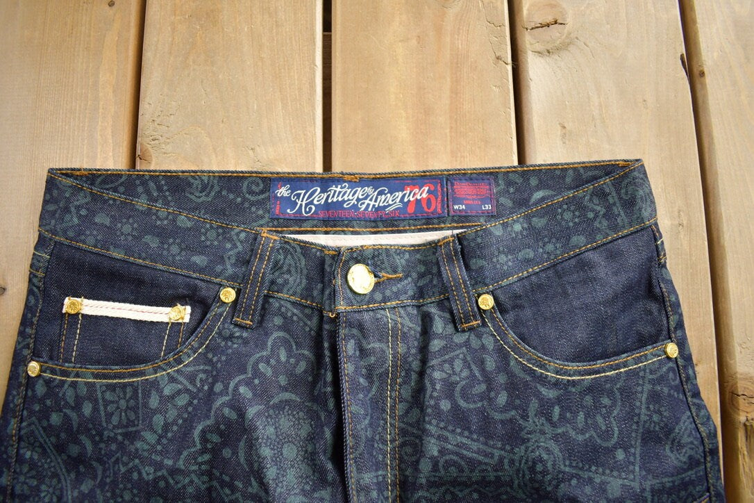 Vintage 2000s Heritage By America Jeans Size 34x33/ Embroidered / American Vintage / Deadstock / Streetwear / Raw Denim