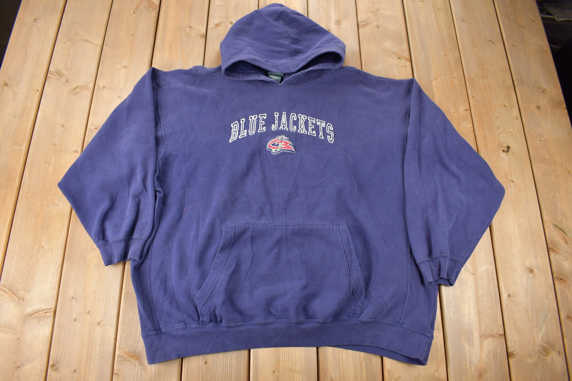 Vintage 1990s Columbus Blue Jackets NHL Embroidered Hockey Hoodie Size 2XL