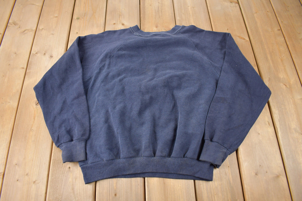 Vintage 1970s Blank Navy Blue Raglan Crewneck Sweatshirt Made In USA Size Small