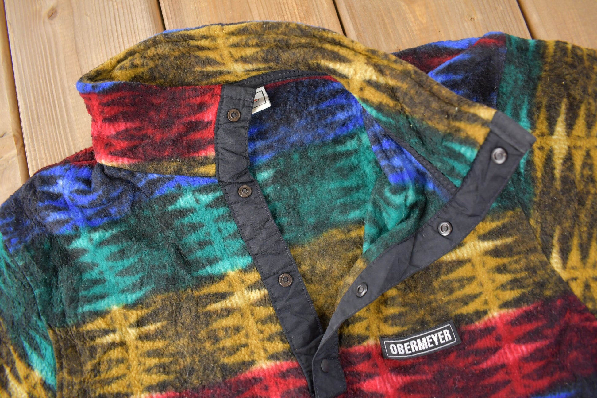 Vintage 1990s Obermeyer Multi Color T-Snap Fleece Sweater Made IN USA
