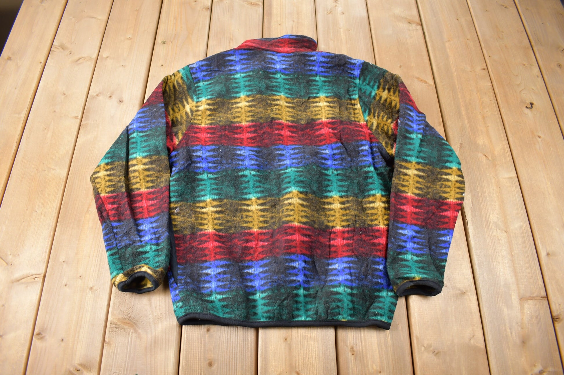 Vintage 1990s Obermeyer Multi Color T-Snap Fleece Sweater Made IN USA