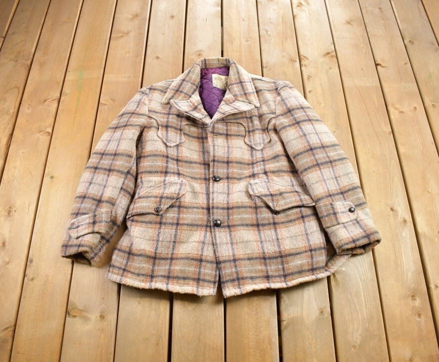 Vintage 1970s Diamond Sk Brand Wool Plaid Jacket
