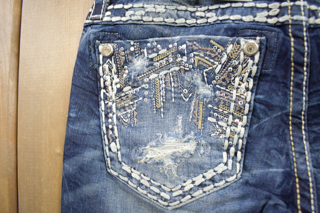 Vintage Y2K Miss Me Bedazzled Low Rise Jeans Size 26x33