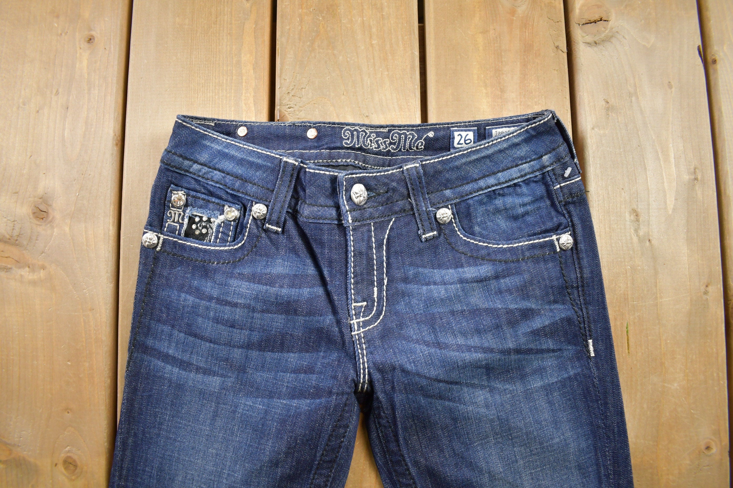 Vintage Y2K Miss Me Bedazzled Low Rise Jeans Size 26x33