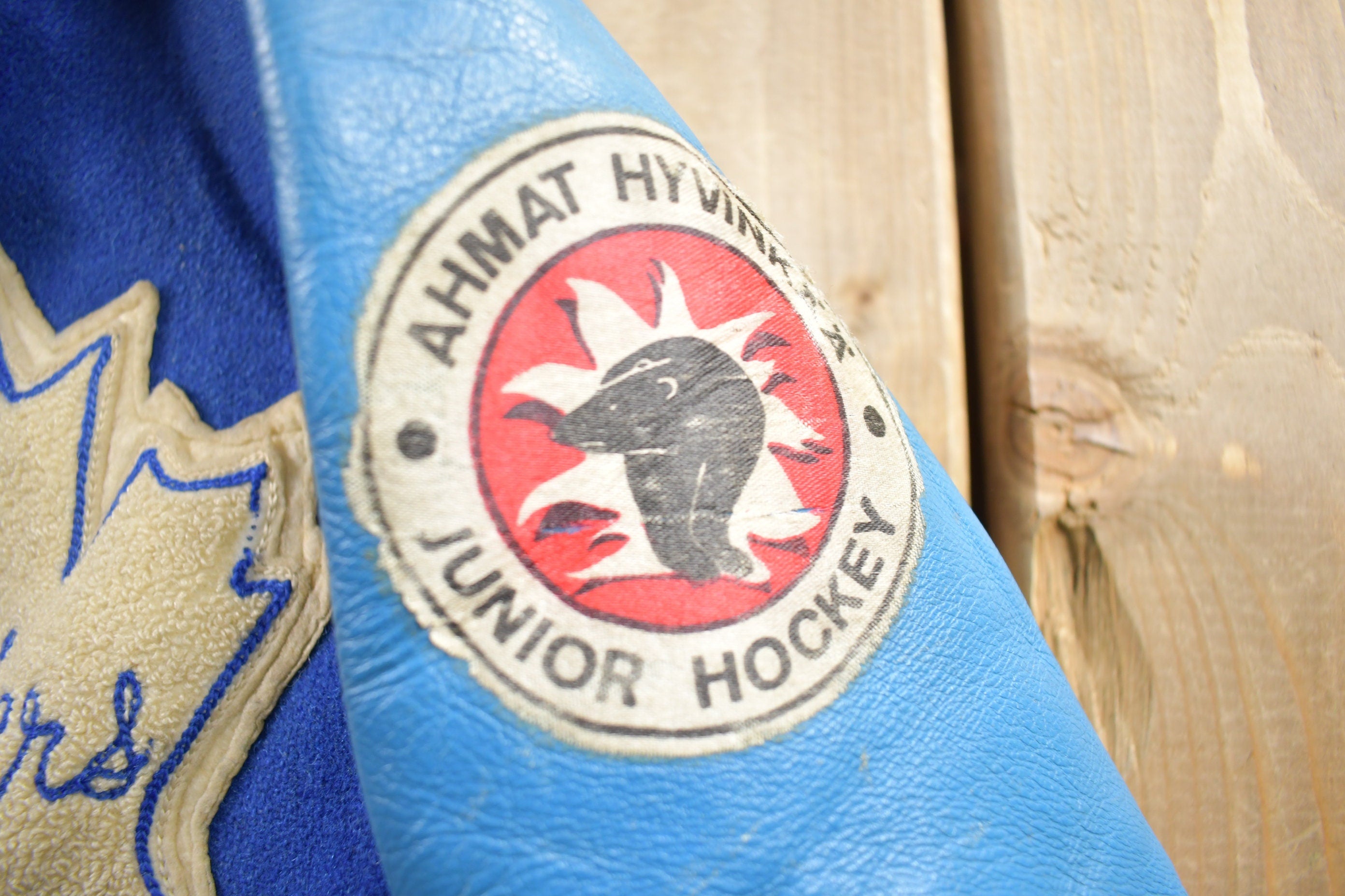 Vintage 1960s Apollo Brand Junior Hockey Leather & Wool Embroidered Varsity Jacket Made In Canada