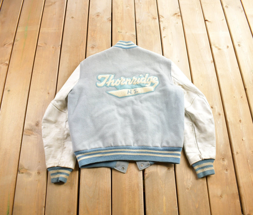 Vintage 1950s Thronridge Highschool Leather & Wool Embroidered Varsity Jacket Made In USA