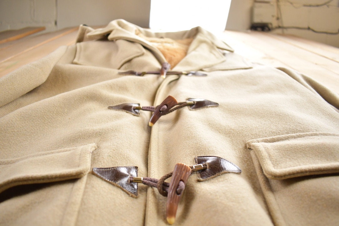 Vintage 1970s Craft Sportswear 100% Wool Toggle Button Up Fur Lined Jacket Made In Canada