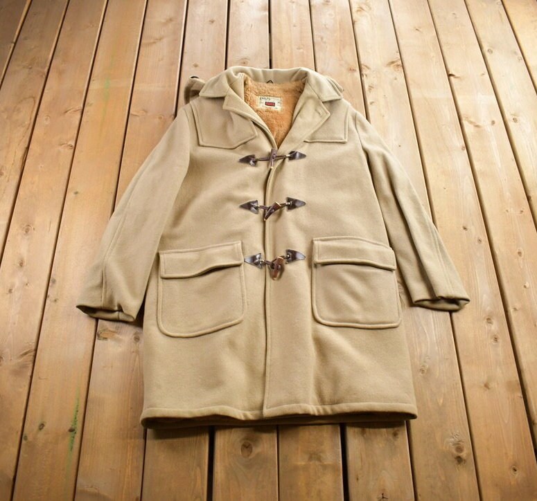 Vintage 1970s Craft Sportswear 100% Wool Toggle Button Up Fur Lined Jacket Made In Canada