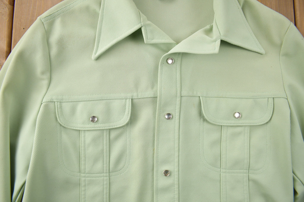 Vintage 1970s Lee Western Style Pearl Snap Button Up Shirt Made in USA Size L