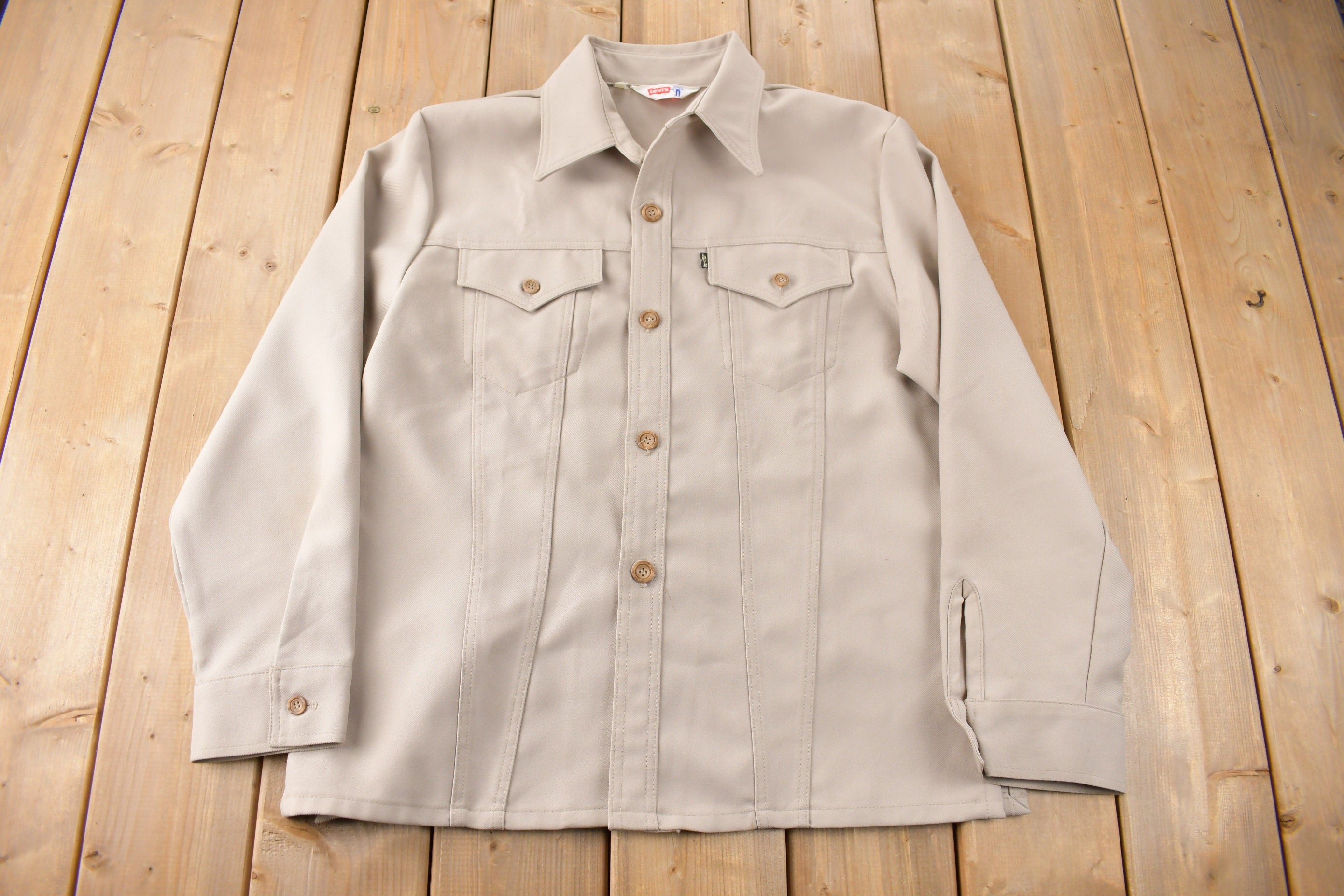 Vintage 1970s Levi's Black Tab Western Style Button Up Shirt Made in USA Size L