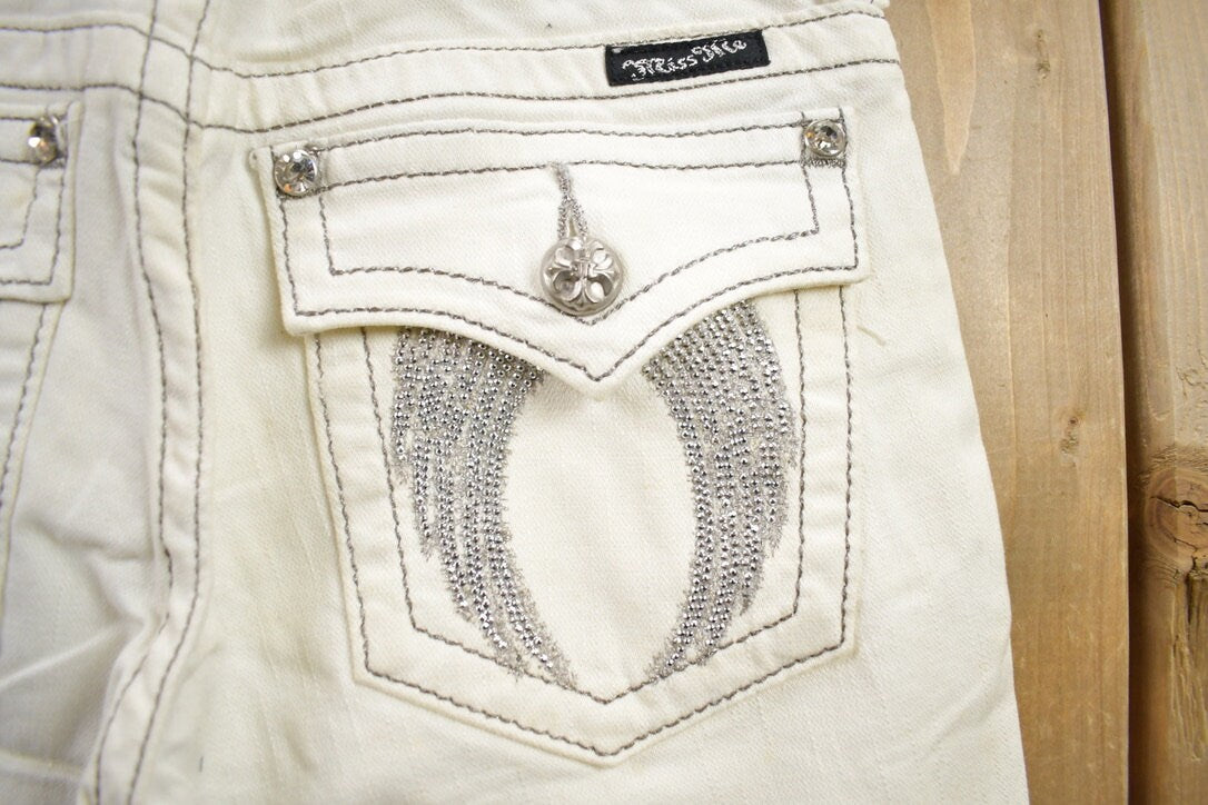 Vintage Y2K Miss Me White Bedazzled Low Rise Jeans Size 26x31