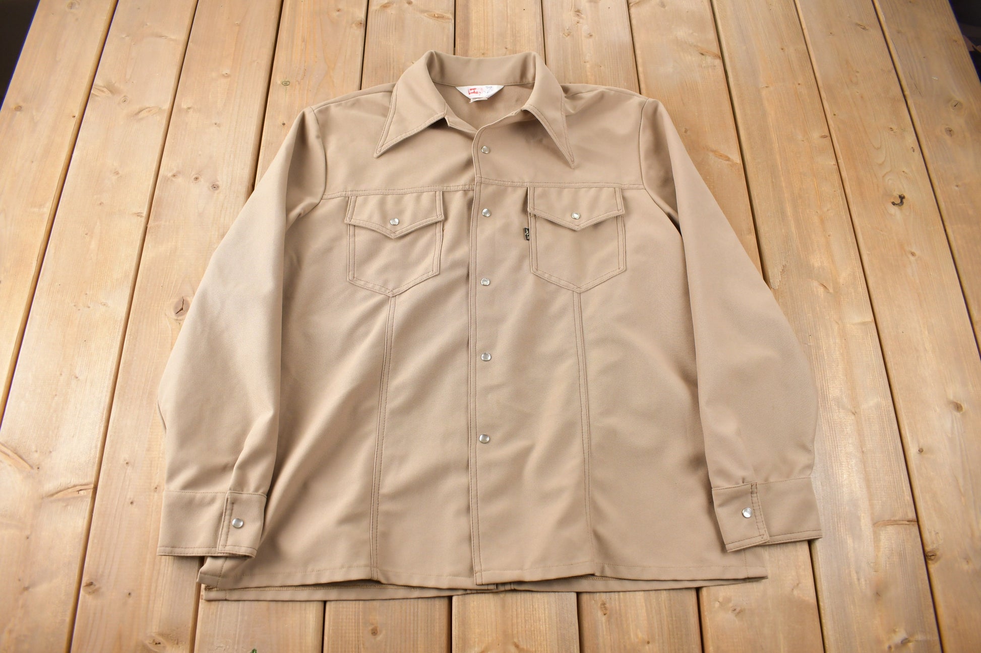 Vintage 1970s Levi's Black Tab Big E Western Style Snap Button Up Shirt Made in USA Size XL