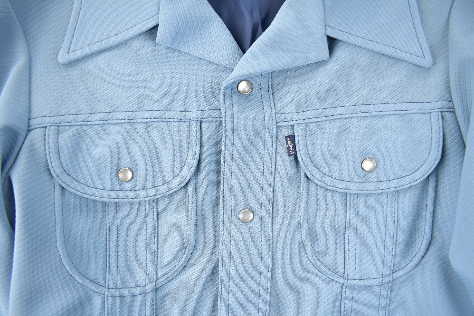 Vintage 1970s Levi's Blue Tab Big E Western Style Pearl Snap Button Up Shirt Made in USA Size M