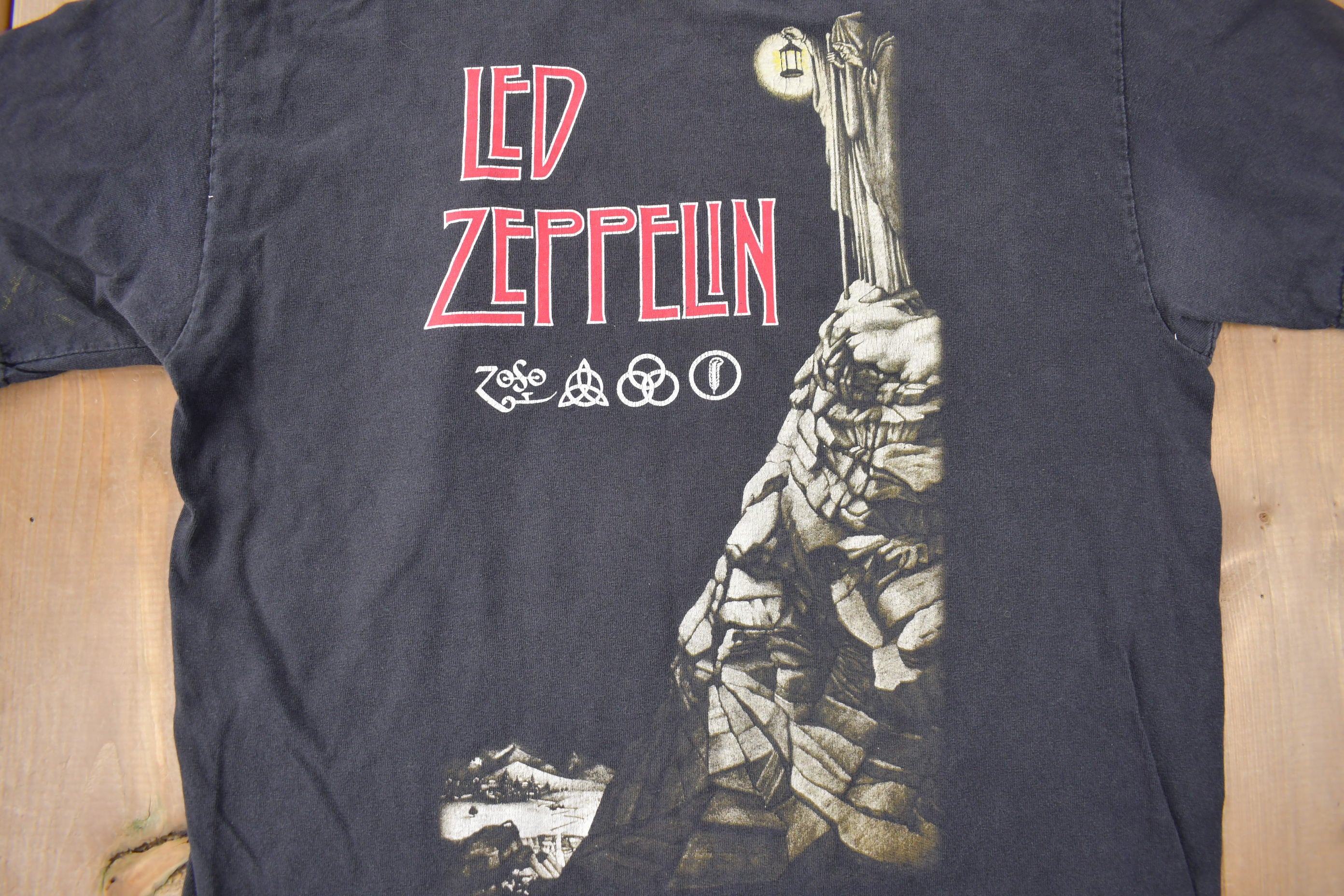 Vintage 1990s Led Zeppelin Zoso Graphic Artimonde Band Tee Made in USA Size M