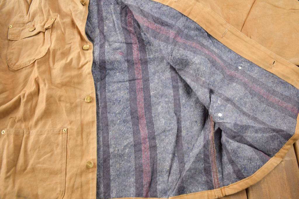 Vintage 1989 Carhartt 100 Years Blanket Lined Button Up Chore Coat Made In USA