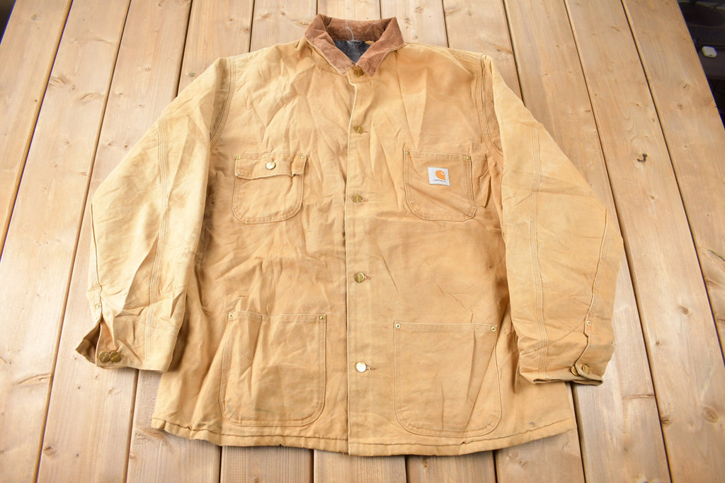 Vintage 1989 Carhartt 100 Years Blanket Lined Button Up Chore Coat Made In USA