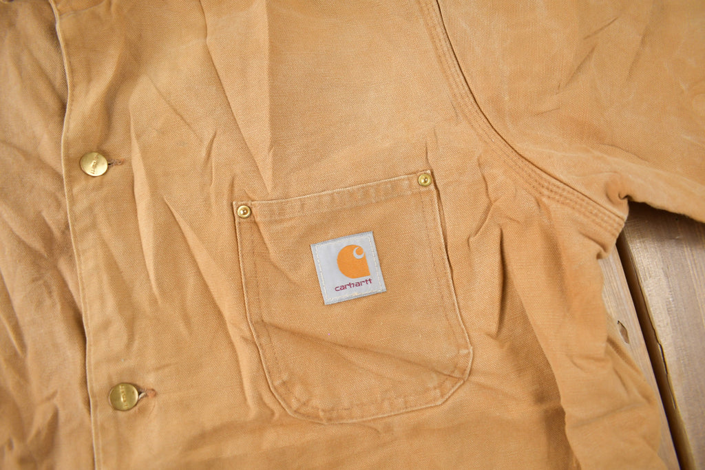 Vintage 1989 Carhartt 100 Years Blanket Lined Button Up Chore Coat Made In USA