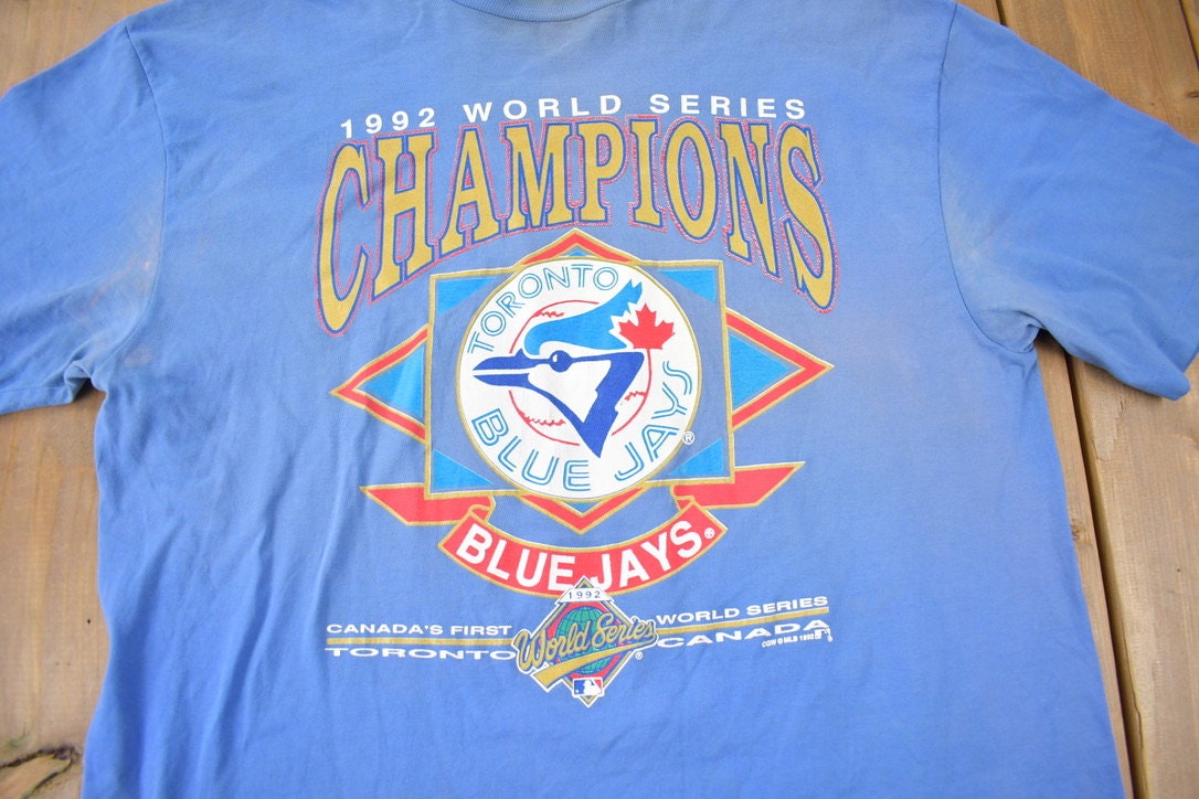 Vintage 1992 Toronto Blue Jays World Series Champions MLB Baseball Graphic Single Stitch T-Shirt Made In USA