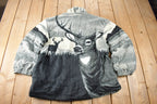 Vintage 1990s CW Classics Deer Graphic All Over Print Zip Up Fleece Sweater Size XL
