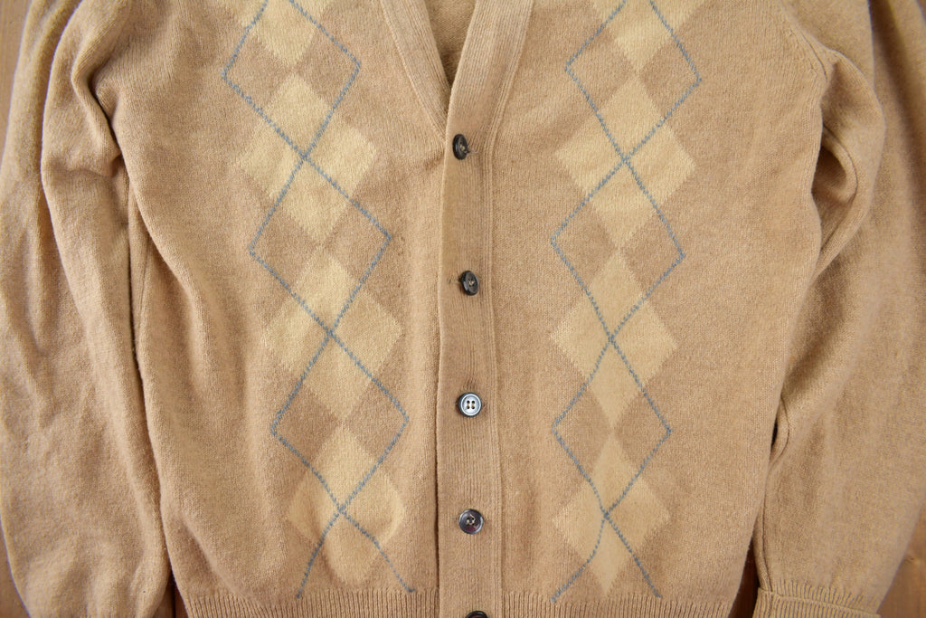 Vintage 1970s Catler Argyle Knit Cardigan Sweater Made In Great Britain Size Small
