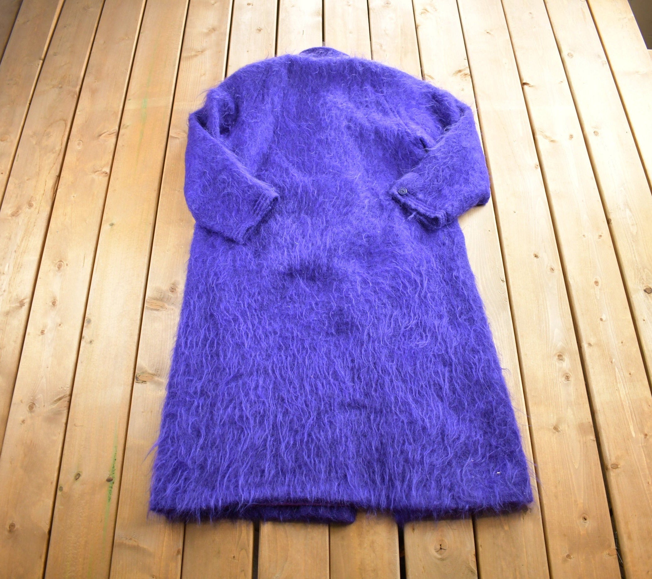 Vintage 1970s Jacob Crowley Purple Wool Button Up Long Jacket Made In Canada