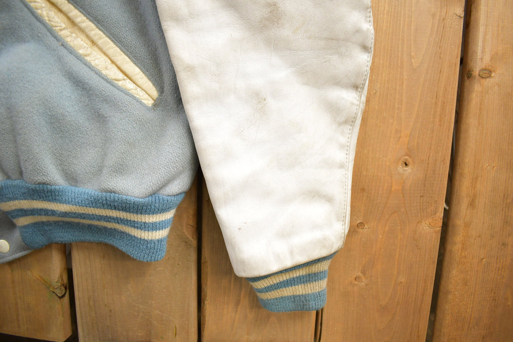 Vintage 1950s Thronridge Highschool Leather & Wool Embroidered Varsity Jacket Made In USA