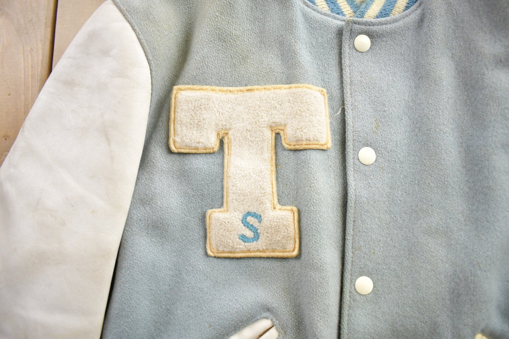 Vintage 1950s Thronridge Highschool Leather & Wool Embroidered Varsity Jacket Made In USA