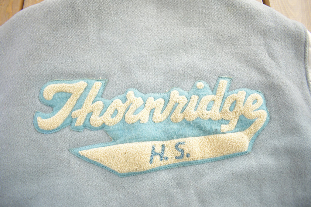 Vintage 1950s Thronridge Highschool Leather & Wool Embroidered Varsity Jacket Made In USA