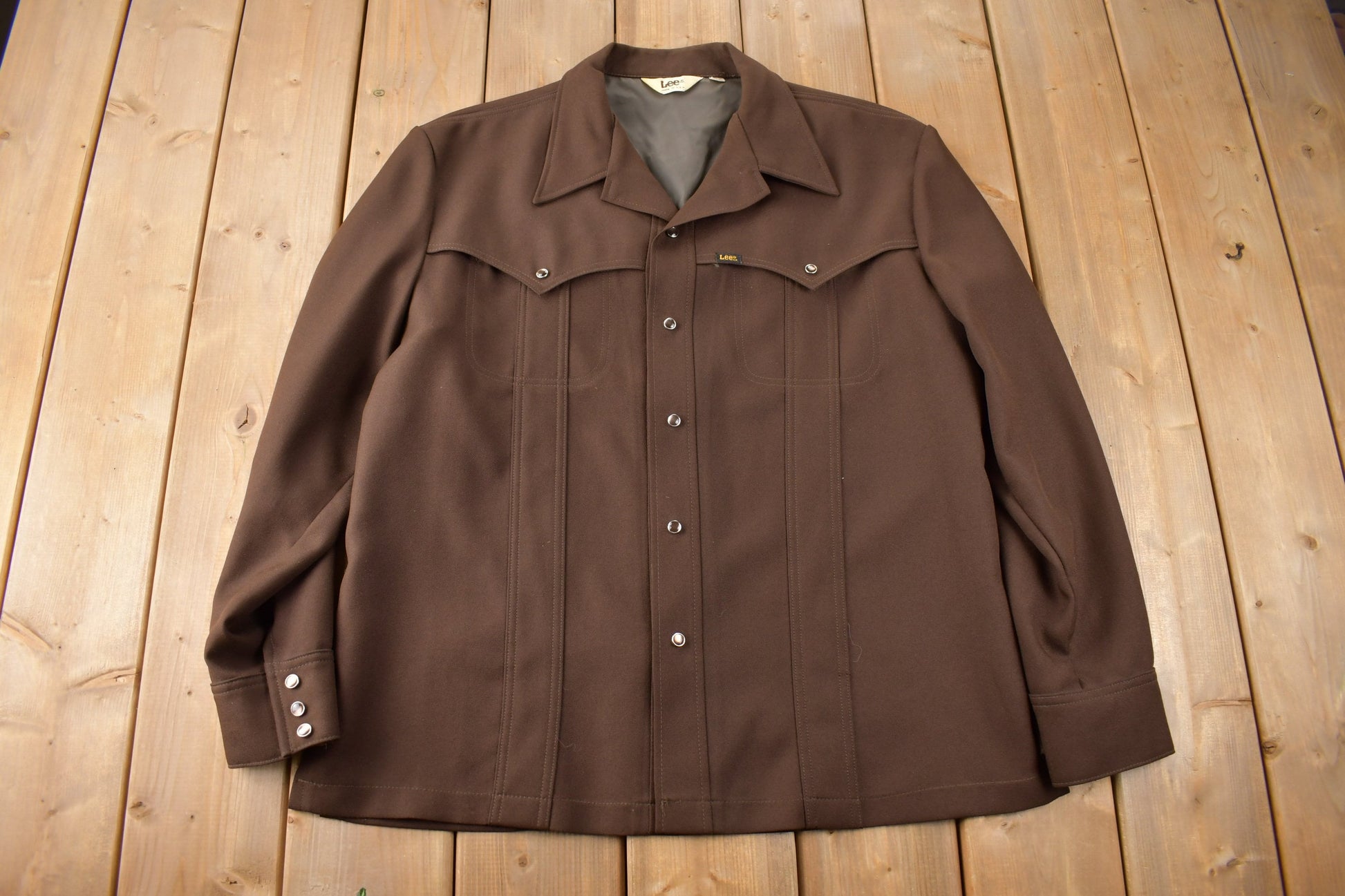 Vintage 1970s Lee Western Style Pearl Snap Button Up Shirt Made in USA Size XL