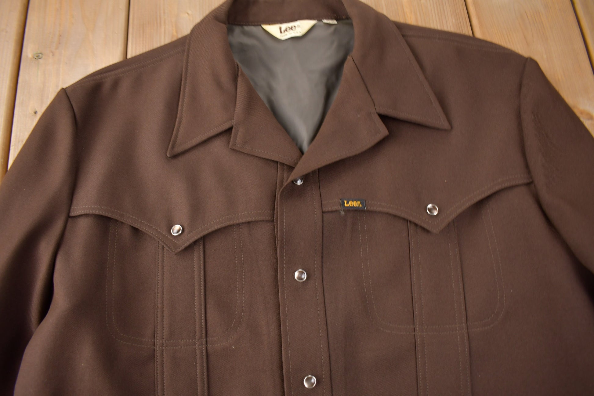 Vintage 1970s Lee Western Style Pearl Snap Button Up Shirt Made in USA Size XL