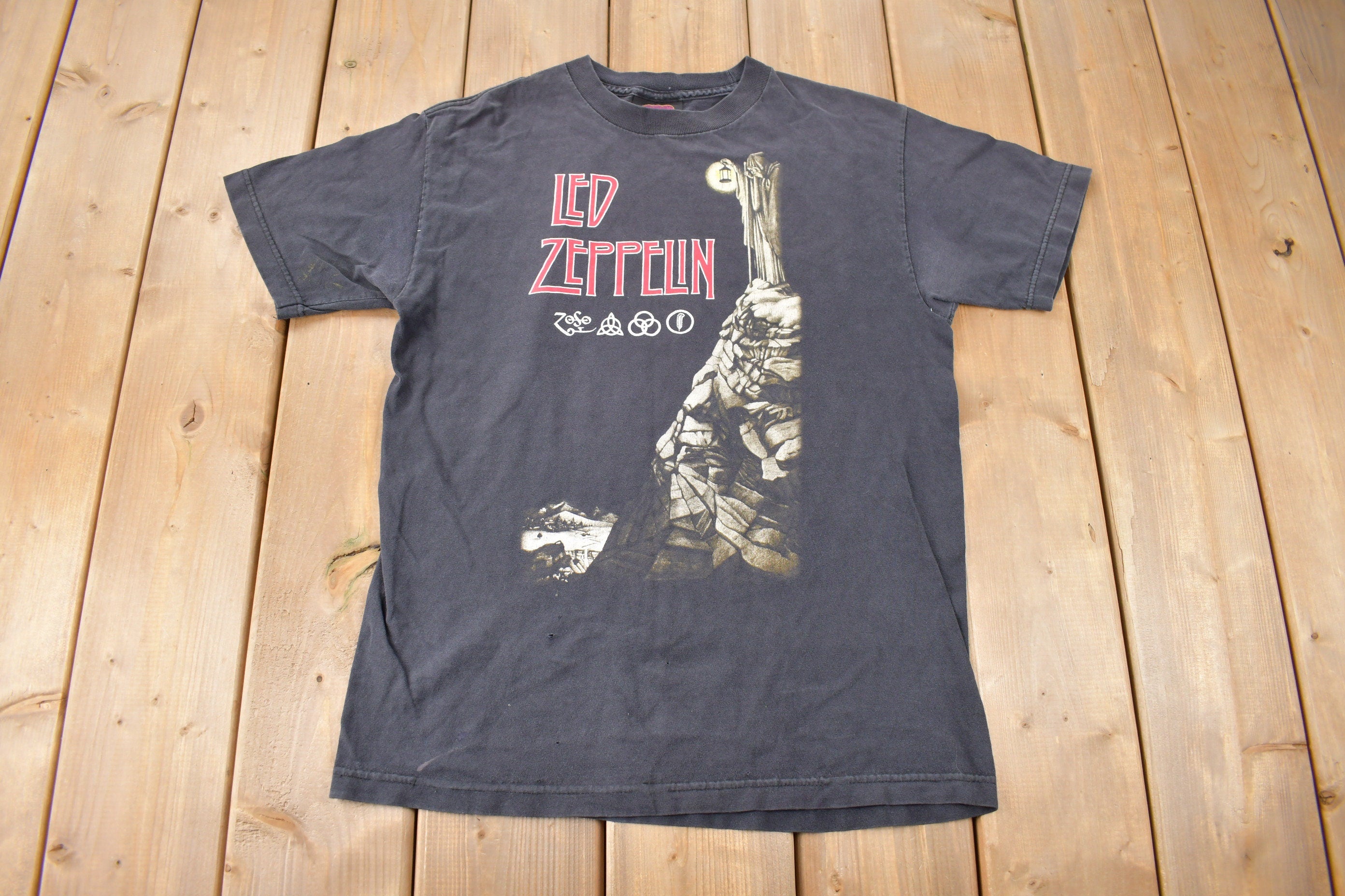 Vintage 1990s Led Zeppelin Zoso Graphic Artimonde Band Tee Made in USA Size M